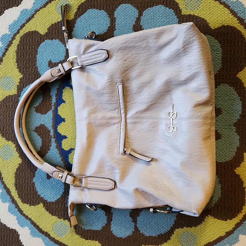 Jessica Simpson, Large, Gray Faux Leather Shoulder Bag, 17 in. X 14 in.